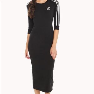 Adidas Originals black three stripe midi dress